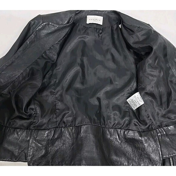 SANDRO PARIS Moto Jacket Lamb Leather Black Women’s Size 1 /US Size 4 SMALL - Picture 6 of 12